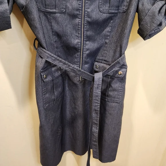 Nicci Navy Blue Denim Midi Belted Dress With Pockets Size 14p - Picture 4 of 12